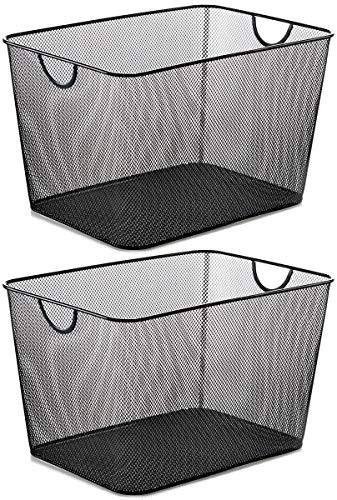 YBM HOME Household Wire Mesh Open Bin Shelf Storage Basket Organizer Black for Kitchen Pantry, Cabinet, Fruits, Vegetables, Pantry Items Toys 1040s-2 (2, 14 x 10 x 8.8)