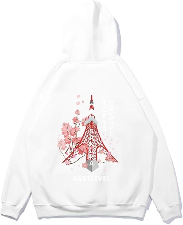 Amazon 東京タワープリントスウェットシャツ フード付きスウェットシャツ ルーズカップルウェア カップルスポーツパーカー カップルウェア バレンタインデーギフト 1 M トレーナー パーカー 通販