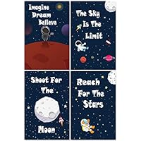 L & O Goods Space Posters for Boys & Girls Room | Space Bedroom Wall Décor | Set of 4 Space Decorations for Kids | Cute Kids Wall Art for Playroom | Bedroom & Nursery Room Décor | 11" x 17"