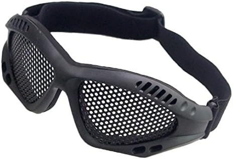 Tactical Military Metal Mesh Goggles,Lanticy CS Shooting Hunting Gun Goggles Outdoor Anti Fog Mesh Hole Glasses Airsoft Tactical Half Face Mask Hollow Eye Safety Goggles Adjustable Strap (Black)