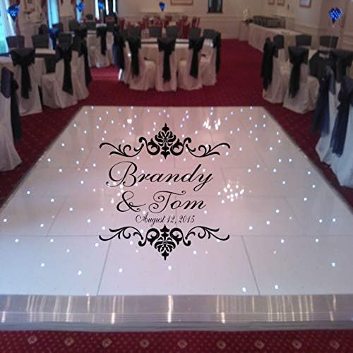 Damask Theme Dance Floor Decal - Wedding Day - Fancy Calligraphy Font Dance Floor Personalized Names Vinyl Lettering Huge J920