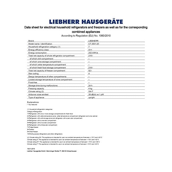 Liebherr CT2931 Fridge Freezer with SmartFrost, A++ Energy Rating, Vario Space and 270 Litre Capacity