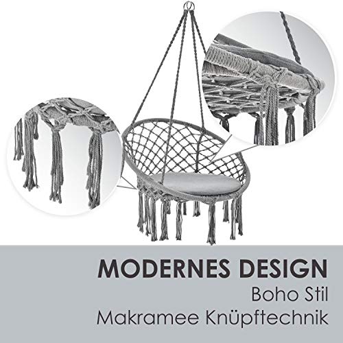 Juskys Hängesessel Cadras 60 cm breites Kissen— Indoor Hängekorb 120 kg Belastbarkeit für Kinder & Erwachsene — Einfache… – Bild 7