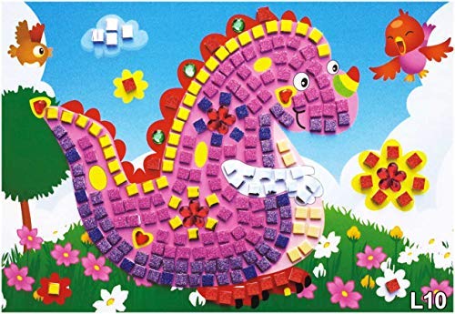 lizipai Mosaic Sticker Art for Kids Handmade Puzzles Craft Kits Angel Car Boat Animals - 6 Different Pictures