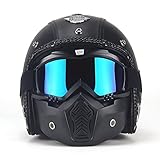 AUTOPDR Open Face Vintage Motorcycle Helmet PU Leather Harley 3/4 Motorcycle Chopper Bike for Helmet Goggle Mask L(59-60cm)