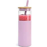 Tronco® 24 oz Glass Tumbler with Lids and Straw, Reusable Iced Coffee Cup & Smoothie Cup with Bamboo Lid, Silicone Sleeve, Dishwasher Safe, BPA-Free Borosilicate Glass, 1 Pack