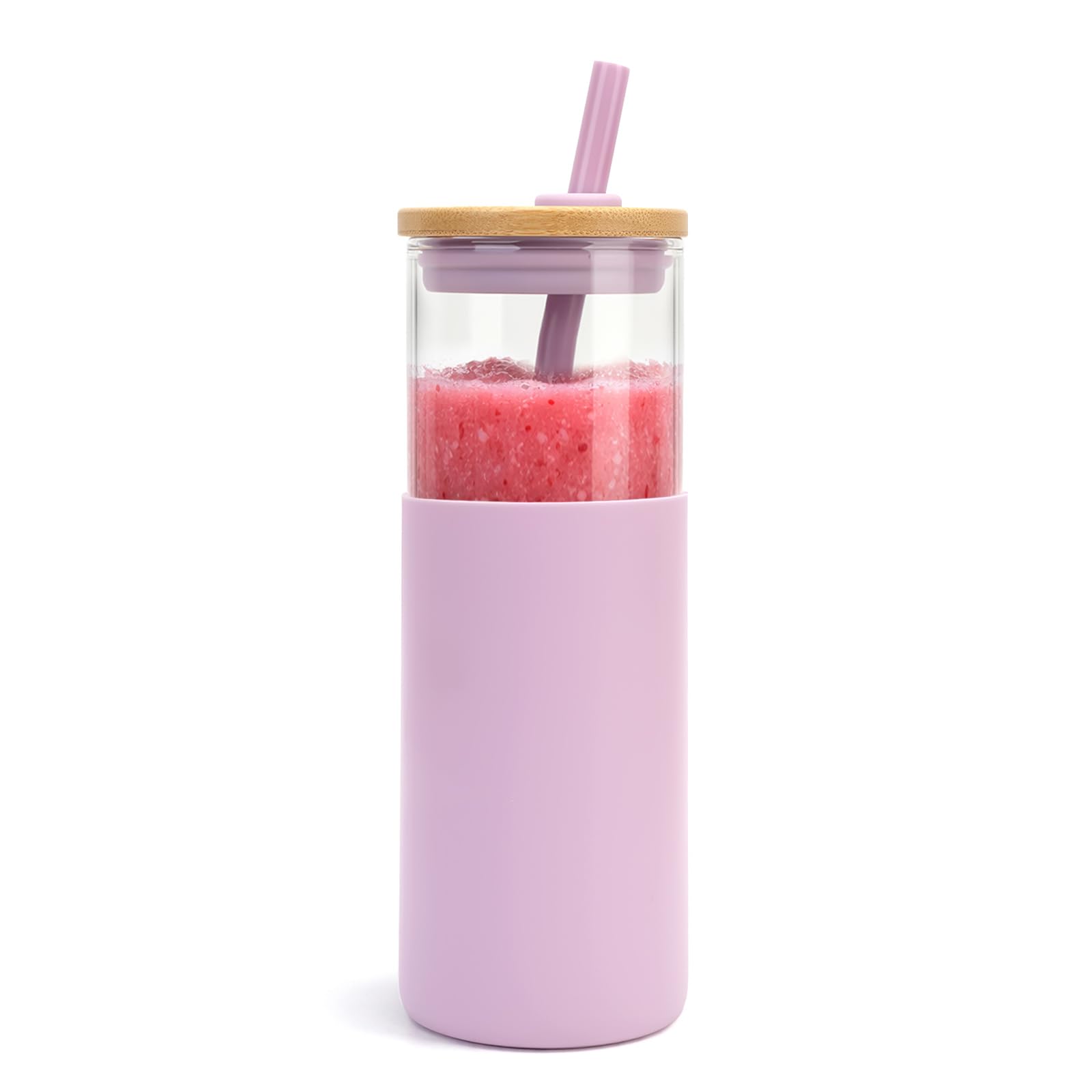Tronco 24 oz Glass Tumbler with Lids and Straw, Reusable Iced Coffee Cup & Smoothie Cup with Bamboo Lid, Silicone Sleeve, Dishwasher Safe, BPA-Free Borosilicate Glass, 1 Pack