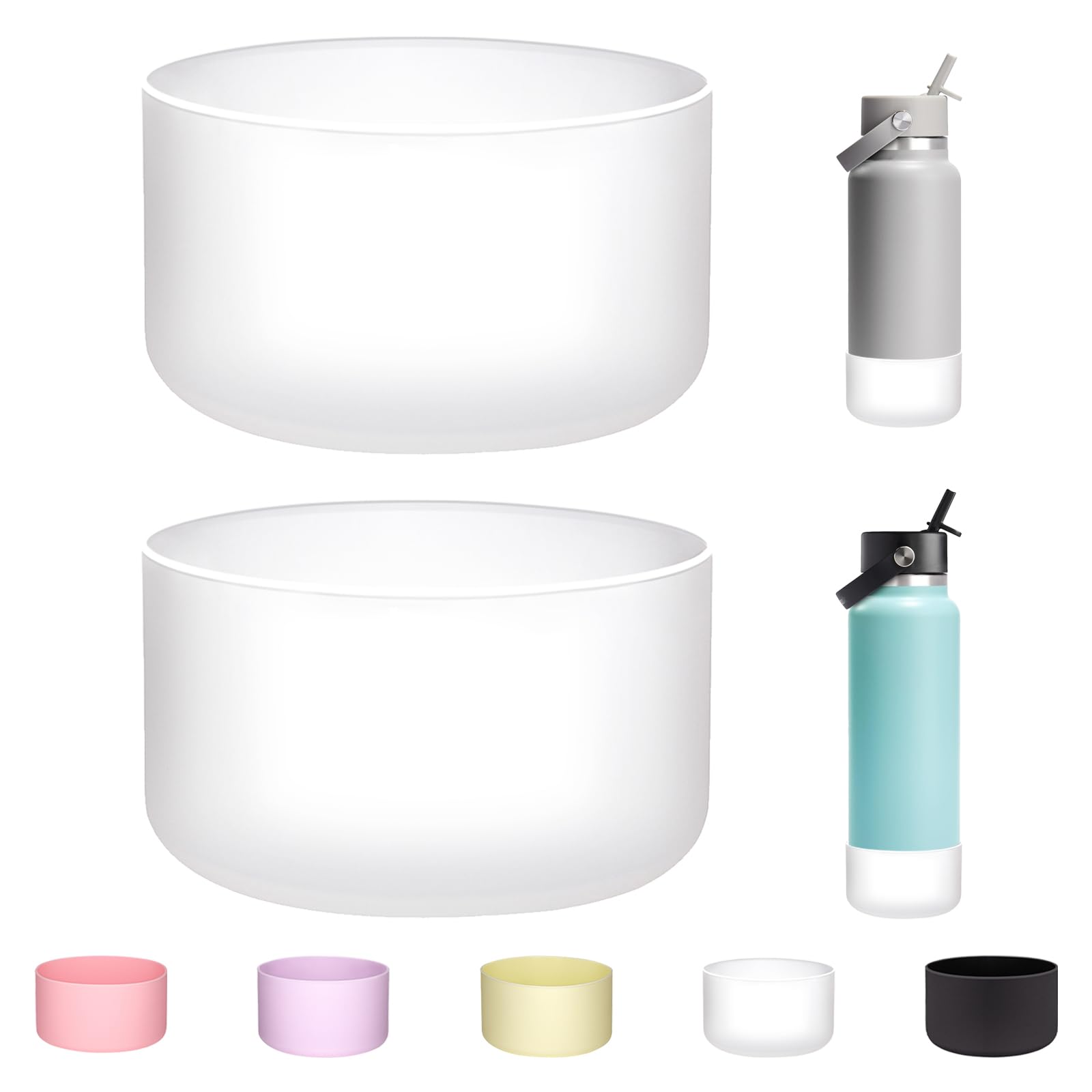 WK IEASON 2Pcs Protective Silicone Base Boot for Hydro Flask 32OZ 40OZ Wide Mouth Flask Water Bottle,Anti-Slip Silicone Sleeve Cover Bumper for Hydro Water Bottle Accessories 3.56inch Bottom Diameter