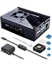 Miuzei Case for Raspberry Pi 4, Raspberry Pi 4 B Case with Fan 35mm, Pi 4 Model B 5V 3A Type-C Power Supply for Pi 4 B case, 4 pcs Aluminum Heatsinks Support Rpi 4B 8gb/4gb/2gb (No Raspberry Pi board)