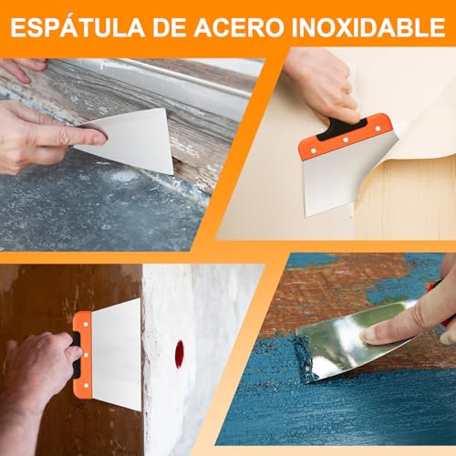 ALKDHDU Juego de espatula resanadora de acero inoxidable de 10 piezas,juego de espatulas pintura que incluye cuchillo para masilla,cuchillo de cinta,raspador de pintor y bandeja de barro，puede pintar