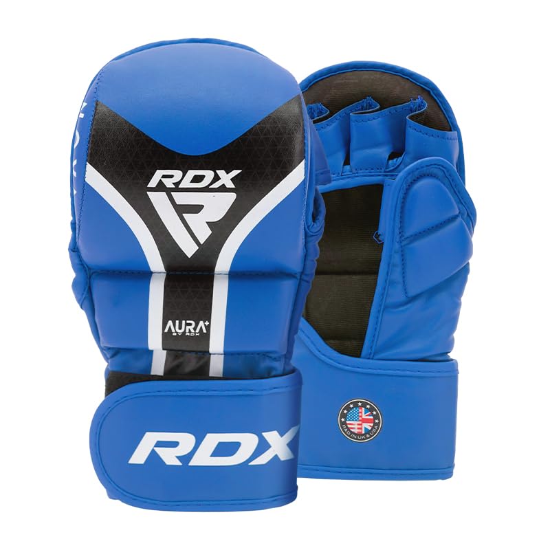 RDX Grappling Gloves MMA Shooter T17 – Maya Hide Leather Kalix Skin, IMF Foam, EVA-Lution Padding, Padded Thumb, Quick-EZ Strap, Breathable Lining – Sparring & Training Gloves (Blue, M)