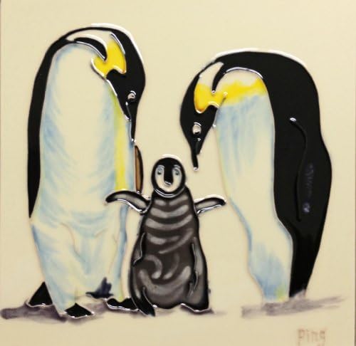 Continental Art Center BD-0377 8 by 8-Inch Penguin Family Ceramic Art Tile