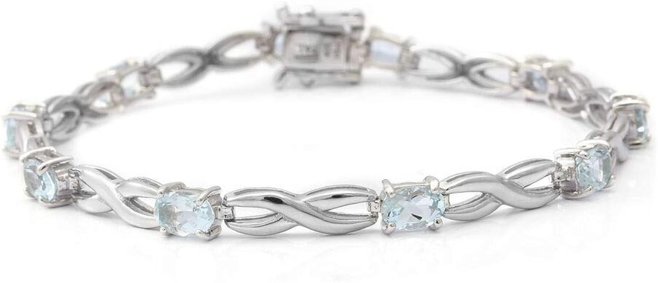 TJC Aquamarine Tennis Bracelet for Women in 925 Sterling Silver Gift