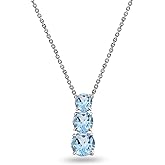 B. BRILLIANT Sterling Silver Birthstone Necklace for Women - Genuine or Synthetic Gemstone, Round 3-Stone Journey Slide Pendant, Dainty