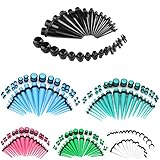 PiercingJ 36 Pieces Gauges Kit Acrylic Uv Tapers Acrylic Plugs with Double O-rings 14G-00G Ear Stretching Kit