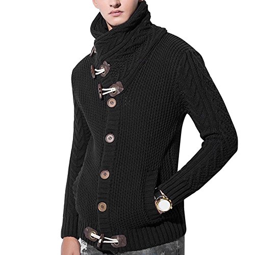 Usstore   Men Autumn Winter Casual Cardigan Sweater Long Sleeve Coat Knitting Buckle Keep Warm Sweater Coats (❤Black, L) - Thumbnail 2