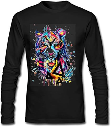 Windenw870 colorful Tiger Men's Long Sleeve Cotton Crewneck T-Shirt S Black
