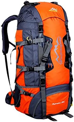 80L Internal Frame Hiking Backpack LECCER（Azaker）large Water-resistant Nylon Trekking Bag for Climbing, Camping, Hiking, Travel and Mountaineering with Orange Rain Cover (Orange)