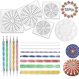18 Pcs Mandala Dotting Tools for Painting Rocks, Mandala Rock Painting Kit with Mandala Stencil, Acrylic Rods, Double Sided Dotting Tools and Paint Tray