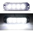 Raryloy LED Emergency Strobe Flashing Grille Strobe Lights for Trucks 4LED Surface Mount Strobe Warning Emergency Flashing White Light For Car Truck Van Off Road Vehicle ATV SUV
