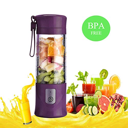 USB Portable Juicer Cup Blender with 420-500ML, Mini Juice Mixer with Updated 6 Blades, Fruit &Baby Food Mixing Machine with Powerful Motor (Purple)
