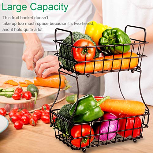 TomCare 2-Tier Fruit Basket Metal Fruit Bowl Bread Baskets Detachable Fruit Holder kitchen Storage Baskets Stand - Screws Free Design for Fruits Breads Vegetables Snacks, Bronze