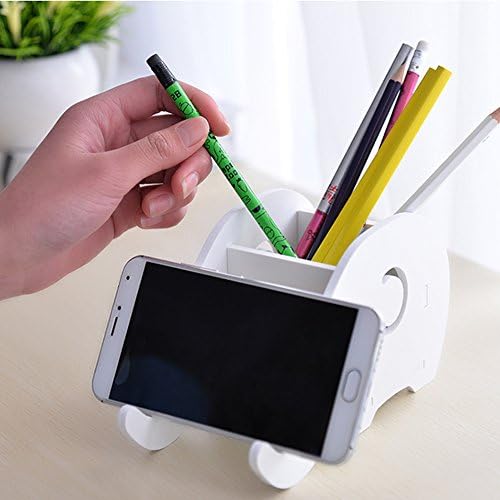 Cute Cell Phone Mounts Desk Pen Container, Creative Elephant Shape Tablet Smartphone Phone Stand for iPhone Samsung Sony Huawei, Brush Pot (White)