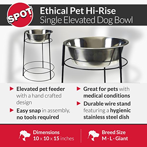 SPOT Hirise Single Elevated Dog Bowl Elevated Dog Feeder For Medium