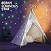 JOYNOTE Teepee Kids Tent with Thick Mat & Carry Case & Decorations Star Stickers & Flag - 5 Wooden Poles Canvas Tipi (White)