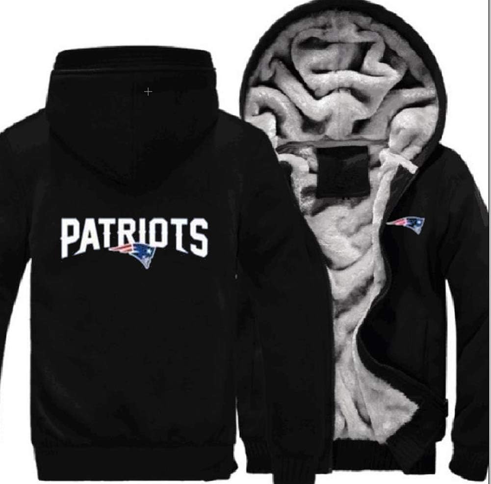 Fezd Men S Hoodie Patriots American Football Long Sleeve Double Layer Thickened Plus Velvet Zipper Cardigan Hoodie Black L Amazon Co Uk Kitchen Home