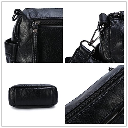 Borse a tracolla da donna in pelle Borse a tracolla casual lavato in PU per ragazze-Nero-4