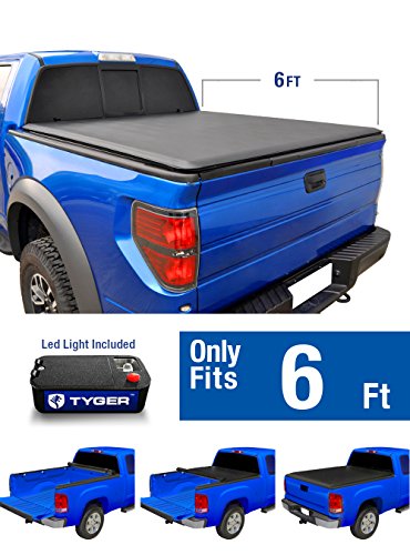 Tyger Auto T1 Soft Roll Up Truck Bed Tonneau Cover for 2005-2015 Toyota Tacoma Fleetside 6′ Bed TG-BC1T9037, Black