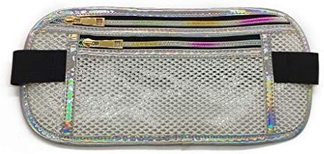 Clear Fanny Pack, Waterproof Leather Shiny Neo Holographic Waist Bag Bum Belt Phone Holder for Rave Festival Beach Traval,Running (Transparent White)