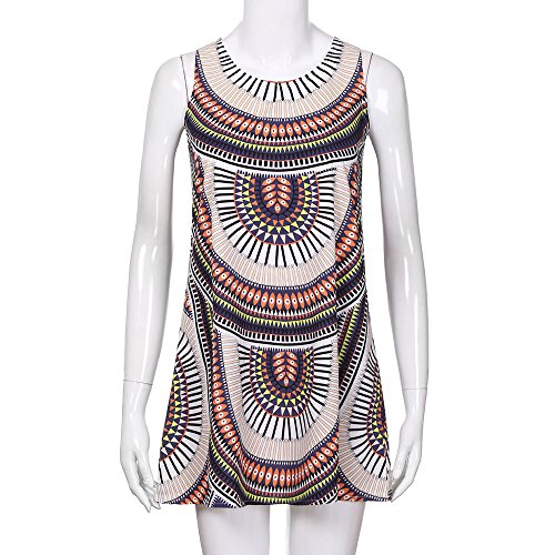 Dressin Vintage Boho Beach Dress, Women Ladies Loose Summer Sleeveless 3D Floral Print Bohe Tank Top Mini Dresses