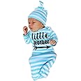DPSKY Newborn Baby Sleeper Gowns & Headband Little Sister Brother Printed Striped Baby Sleeping Bag (blue)