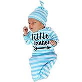 DPSKY Newborn Baby Sleeper Gowns & Headband Little Sister Brother Printed Striped Baby Sleeping Bag (blue)