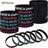 36 Pieces Inspirational Silicone Bracelets Motivational Rubber Wristbands Stretch Rubber Bracelets for Men and Women