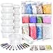 Slime Making Materials kit, Teenitor 10 pcs Slime Storage Containers and12 pcs Glitter Jars, 10 Pack Foam Beads, 3 pcs Fishibowl Beads, 2 Pack Confetti& 2 Pack Fruits Pieces for Art DIY Slime
