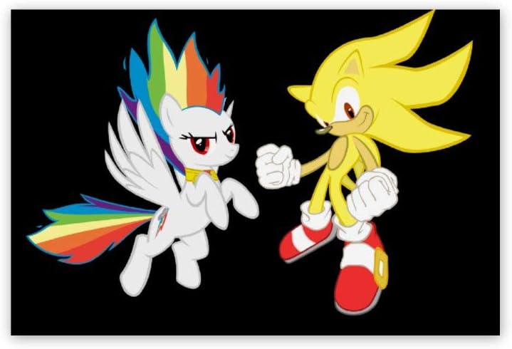 Gibson annime Sonic Poster,Super Sonic Hedgehog Rainbow Dash Black,3D Print Wall Art for Living Room,Bedroom,College Dorm Home Decorations Giclee Oil Paintings,24x36 inch