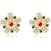 ONLYJUMP Christmas Rhinestone Pearl Snowflake Stud Earrings for Women Xmas Cute Crystal Snowflake Earrings Clear Cubic Zirconia Christmas Earrings Christmas Party Jewelry Gift