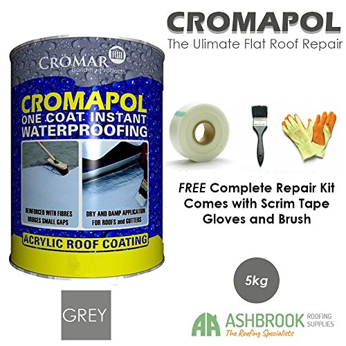 Cromar Grey Cromapol Acrylic Roof Coat Waterproofing Roof Sealant & Free Complete Repair Kit 5 Cromar Grey Cromapol Acrylic Roof Coat Waterproofing Roof Sealant & Free Complete Repair Kit 5