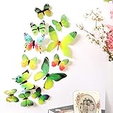 Wall Sticker,DOUMI 12PCS Decal Home Decorations 3D Butterfly Rainbow-Green