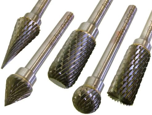 Professional Quality 5 Pc 6mm Tungsten Carbide Double Diamond Rotary Burr Set HB103