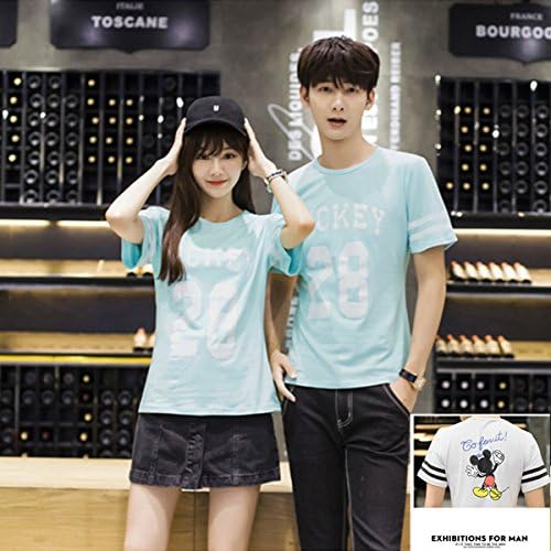 Amazon ペアルック ペア カップル Tシャツ ゆったりタイプ棉シャツ ディズニー Tシャツ レディース メンズ トップス 女の子 男の子 男女通用前 数字 バック ミッキー柄 2色展開 S Xl S スカイブルー Tシャツ カットソー 通販