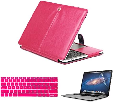 Macbook 2016 Pro 13 Inch with Touchbar 3 in 1 Bundle PU Leather Book Cover Flap Case with Premium Screen Protector and Keyboard Cover (Rose Pink)