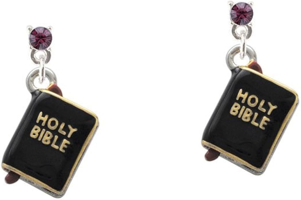 Black Holy Bible Purple Crystal Post Earrings Amazon.co.uk Clothing