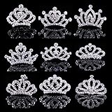 Fineder 9pcs Rhinestone Tiaras and Crown for Little Girls, Girls Princess Tiaras Costume Accessories, Comb Tiara Hair Clips for Princess Pretend Play Party Supplies