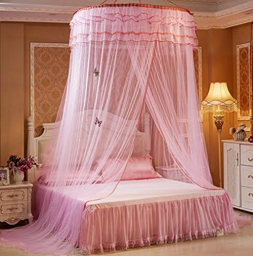 RuiHome Elegant Round Lace Canopy Princess Girls Mosquito Net for Bed Twin Full Queen Home Decor, Pink