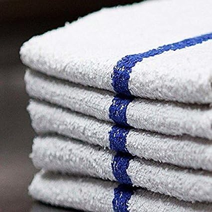 Bar Mop Cleaning Towels (12 Pack, 16 X 19 Inch) Cotton Terry (Absorbs Lot Of Water), White With Blue Stripe White Kitchen Towels, Restaurant Cleaning Towels, Shop Towels And Rags By Omni Linens