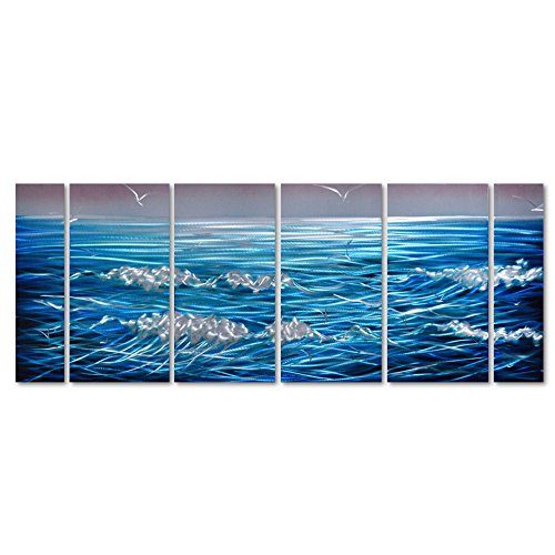 Pure Art Sapphire Blue Sea Ocean Waves Metal Wall Art Decor Set of 6